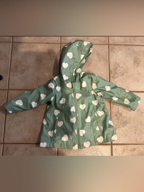 Kids Heart-Print Hooded Rain Jacket - Green